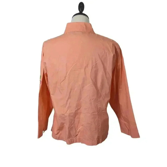 New Direction Sport Womens Peach Colored Button Up Embroidered Shirt Size L - Picture 5 of 7